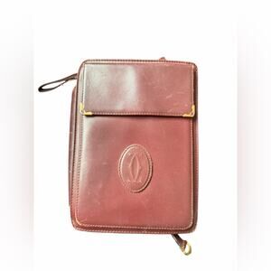 Authentic Must de Cartier Burgundy Leather Clutch w/ Card & COA | Made in France